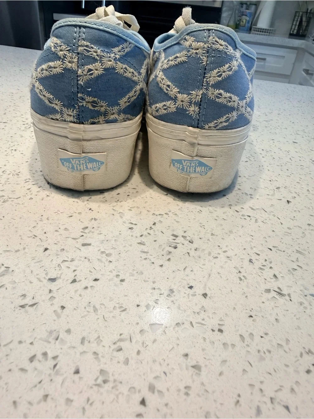 Vans Blue Daisy Embroidered Platform Sneakers